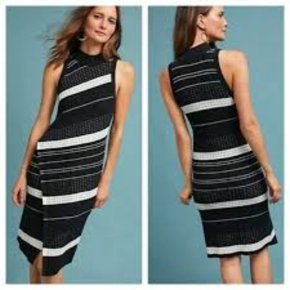 Moth Anthropologie Velda Asymmetric Knit Dress In Black White Size Large Sweater